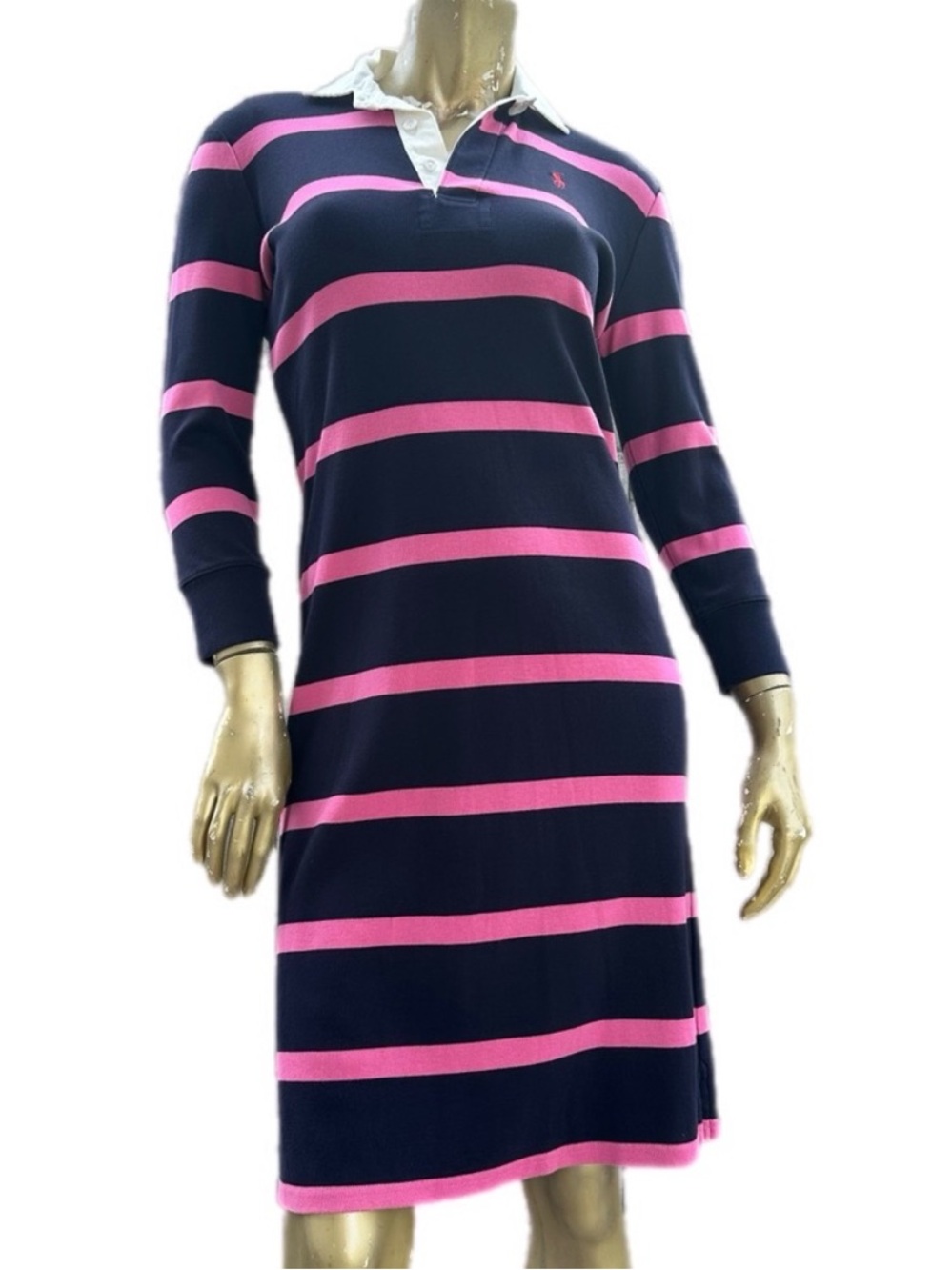 Vintage Ralph Lauren blue label navy blue/pink cotton stripe polo shirt dresss S